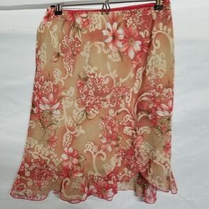Connected Apparel Floral Skirt in Pink and Cream